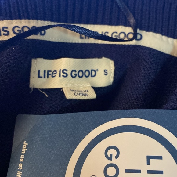 RARE HTF Life is Good Sweater Hot Cocoa + Marshmallows Mug Navy Blue Small NWT - Picture 5 of 5